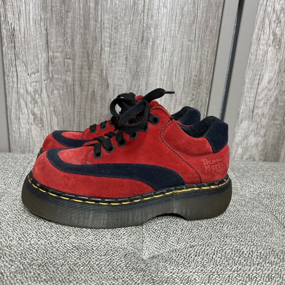 Doc Martens Red and Black Suede Lace Up Shoes Rare 8345 Size 4 UK / 6 US